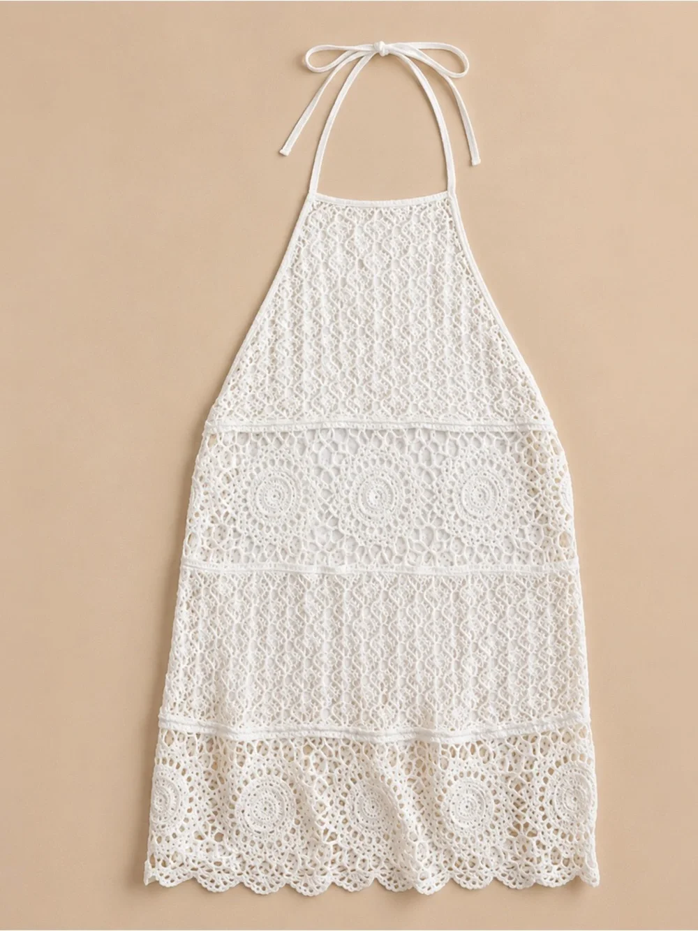 Hollister Cream Crochet Halter Swim Cover-Up Dress
